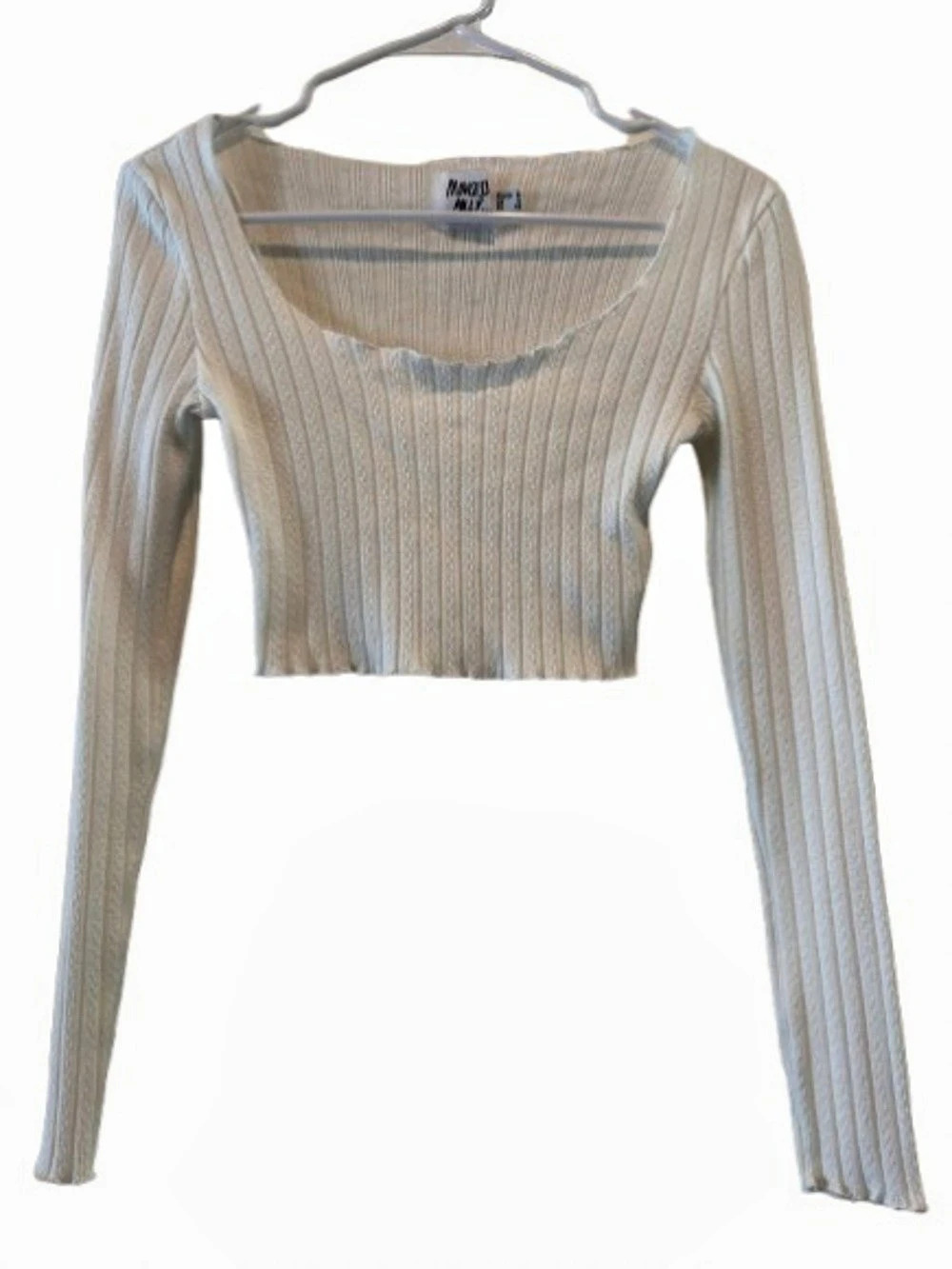 Princess Polly Ribbed Long Sleeve Crop Top in Cream Size XS